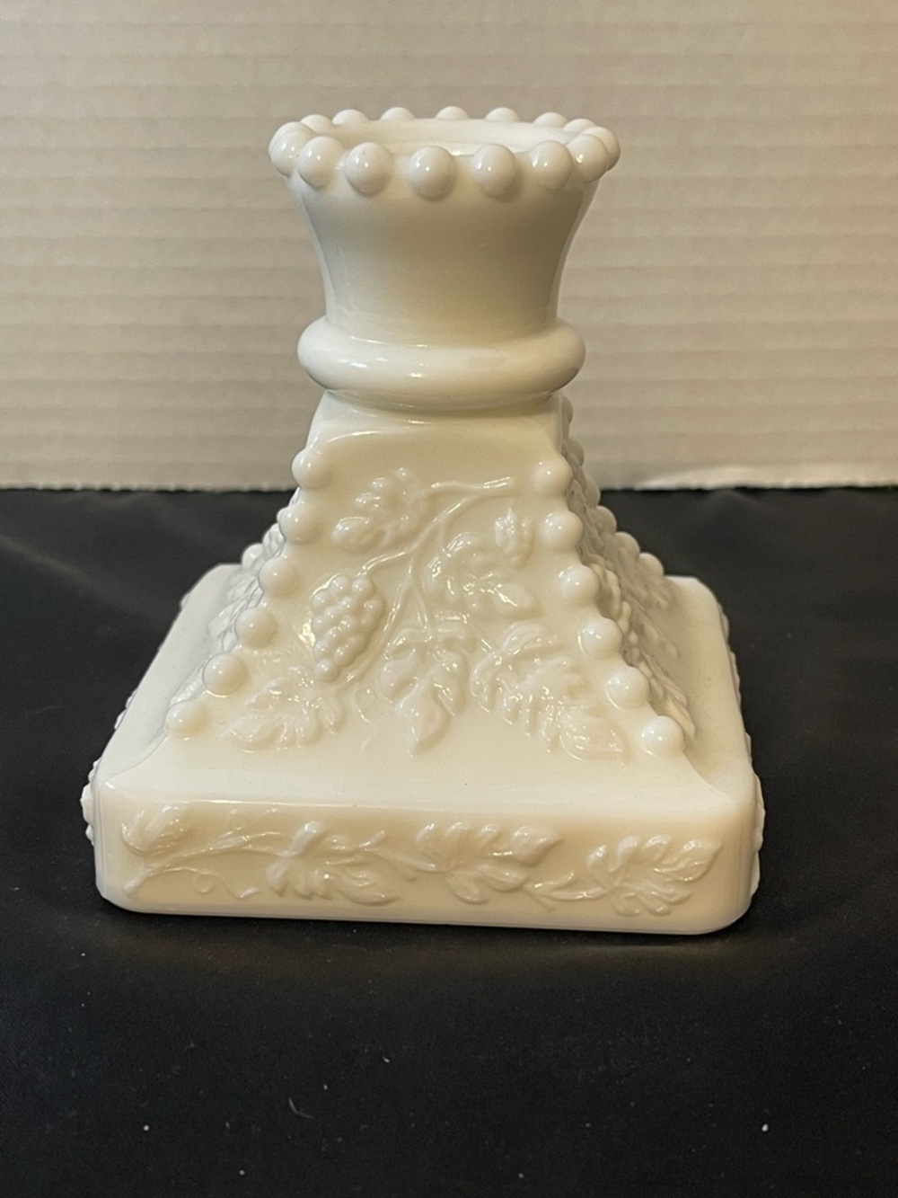 White Milk Glass Decorative Candle Holder with Grape Motif